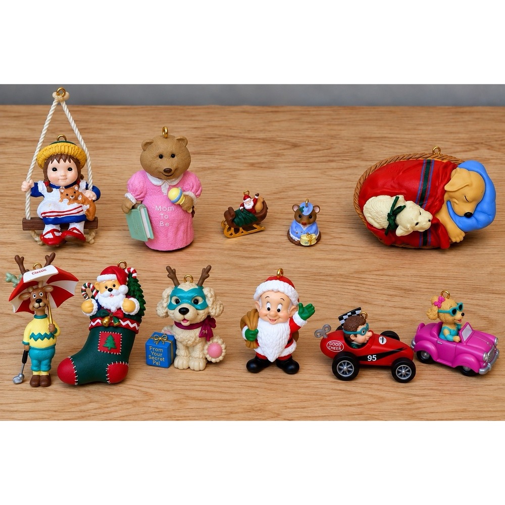 Vintage Hallmark Keepsake Christmas Ornament Lot 11 Pc Santa, Elmer, Racer #68